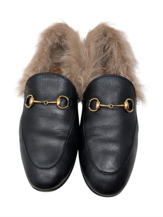 Gucci Shoes - Gucci Black Leather Fur Jordaan Loafer Size EU 39